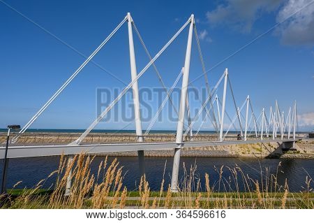 Dunkirk, France - August 13, 2019: The Passerelle Du Grand Large - Large Bridge - In Dunkirk On A Su