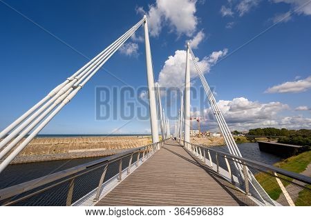 Dunkirk, France - August 13, 2019: View Along The Passerelle Du Grand Large - Large Bridge - In Dunk