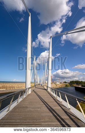 Dunkirk, France - August 13, 2019: View Along The Passerelle Du Grand Large - Large Bridge - In Dunk