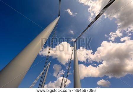 Dunkirk, France - August 13, 2019: The Metal Posts Of The Passerelle Du Grand Large - Large Bridge -