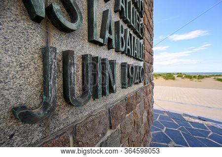 Dunkirk, France - August 13, 2019: Close Up Of The Plaque On The Operation Dynamo Memorial To Allied