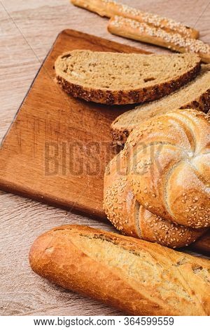 Сrisp Bread With Buns. French Baguettes. Fresh Crispbread. Bread Background. Different Breed  On Woo