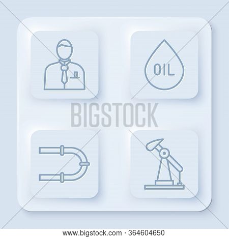Set Line Businessman Or Stock Market Trader, Oil Drop, Industry Pipe And Oil Pump Or Pump Jack. Whit