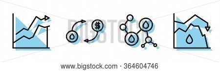 Set Line Molecule Oil, Oil Price Increase, Oil Exchange And Drop In Crude Oil Price Icon. Vector