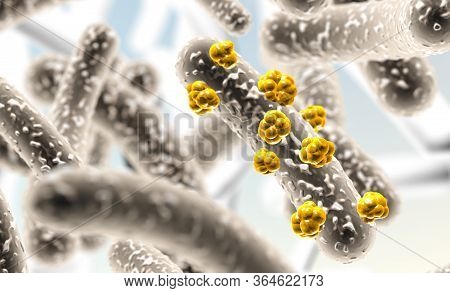 3d Illustration Of Microscopic Image Of A Virus Or Infectious Cell.microbacteria And Bacterial Organ