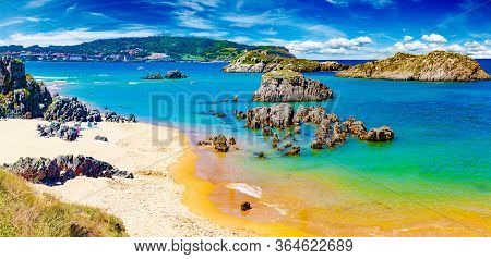 Noja Beach In Cantabria,spain..scenic Coasts And Coastal Towns In Northern Spain.