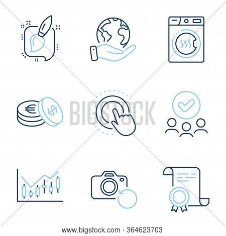 Painting Brush, Click Hand And Financial Diagram Line Icons Set. Diploma Certificate, Save Planet, G