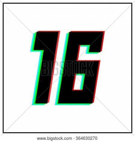 Number 16 Vector Desing Logo.dynamic, Split-color, Shadow Of Number Red, Green, Blue In Black Frame 