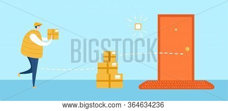 Drop Off Delivery Service. Vector Illustration On Courier Service During Self-isolation And Quaranti