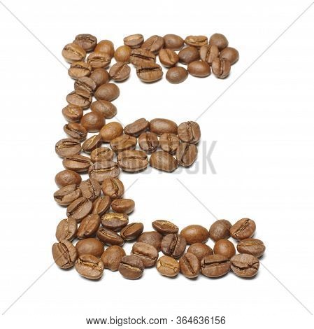 Letter E Arranged From Coffee Beans Isolated
