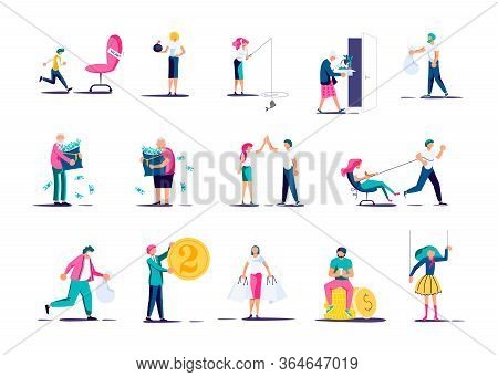 Set Of People Characters For Survive Business After Covid-19 Outbreak Infographic. Bankruptcy And In