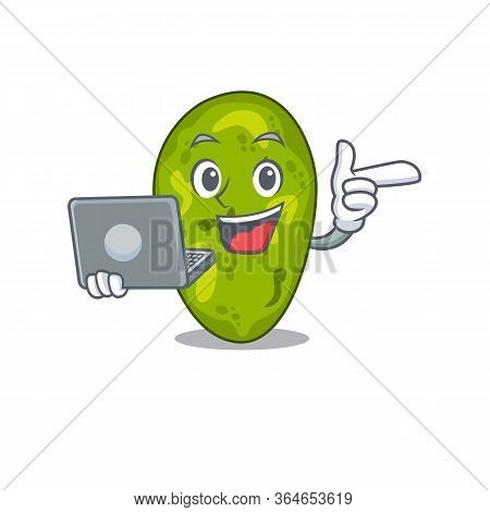 Cartoon Character Of Cyanobacteria Clever Student Studying With A Laptop