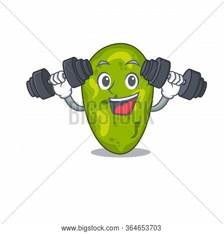 Mascot Design Of Smiling Fitness Exercise Cyanobacteria Lift Up Barbells