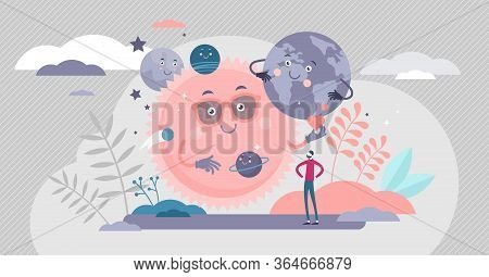 Solar System Vector Illustration. Space Planets Flat Tiny Persons Concept. Animated Funny Universe V