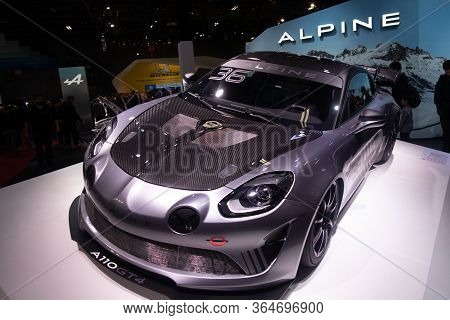 Paris, Ile De France / France - October 07 2018 : Mondial Paris Motor Show Renault Alpine A110 Gt4