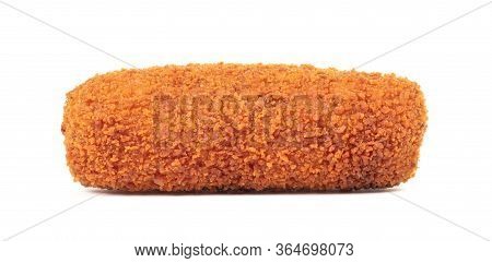 Brown Crusty Dutch Kroket Isolated On A White Background