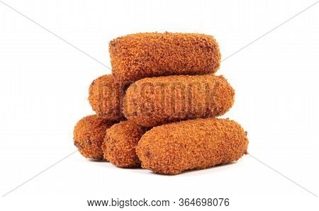 Brown Crusty Dutch Kroketten Isolated On A White Background