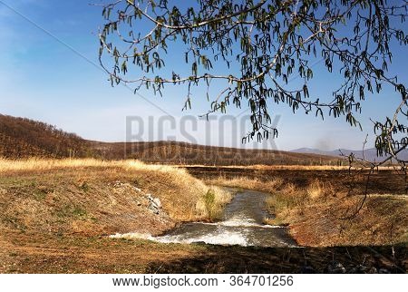 Discharge Of Waste Water Into The River. Violation Of Environmental Ecology.