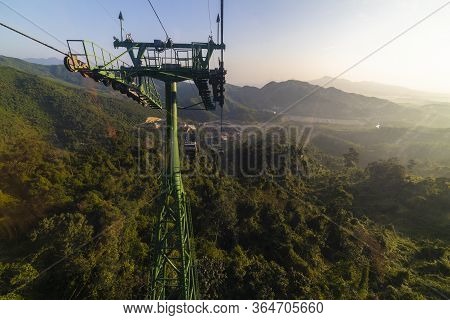 Da Nang, Vietnam - 16January 2020: Cable Car To Ba Na Hills Mountain Resort Sunworld, Touristic Comp