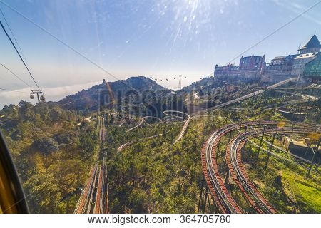 Da Nang, Vietnam - 16january 2020: Cable Car To Ba Na Hills Mountain Resort Sunworld, Touristic Comp