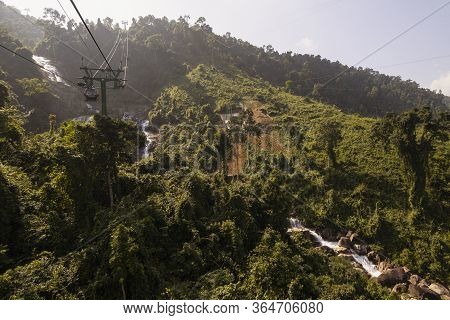 Da Nang, Vietnam - 16January 2020: Cable Car To Ba Na Hills Mountain Resort Sunworld, Touristic Comp