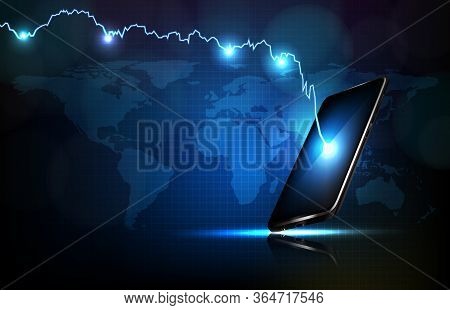 Abstract Background Of Futuristic Technology Economy Crisis Down Stock Market Graph On Smart Mobile 