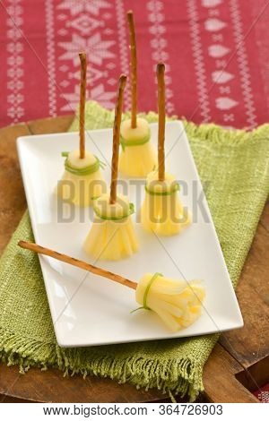 Snack Cheese And Salt Sticks Broomsticks On Plate