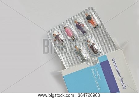 Concept Closeup Multi-generation Family In Blister Packagings