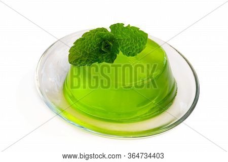 Mint  Jelly On Glass Saucer Isolated On White
