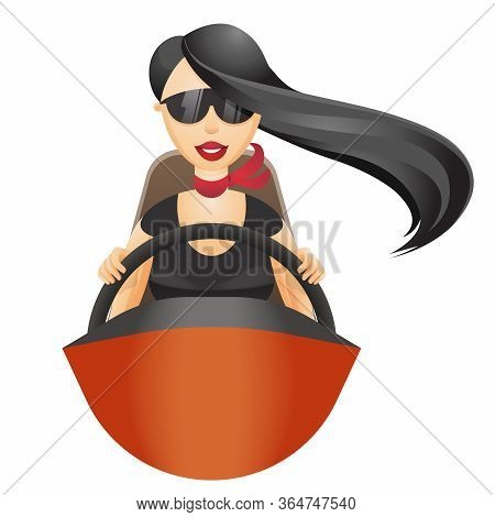 Brave And Confidence Woman Driving Red Car.