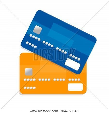 Flat Design Credit Cards Set Isolated On White Background. Orange And Blue.