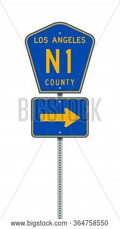 Vector Illustration Of The Los Angeles County Highway N1 Road Sign On Metallic Post