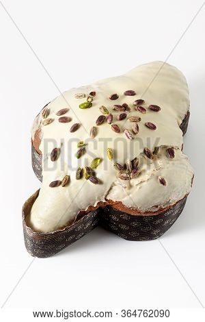 Easter Festive Sweet Italian Bread Colomba With Pistachio Cream Isolated On White