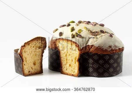 Easter Festive Sweet Italian Bread Colomba With Pistachio Cream Isolated On White