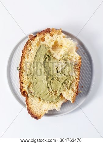 Easter Festive Sweet Italian Bread Colomba With Pistachio Cream Isolated On White