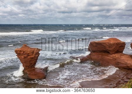 The Teacup rock, named for the resemblence to a cup and saucer, in Thunder Cove beach, Prince Edward Island, Canada