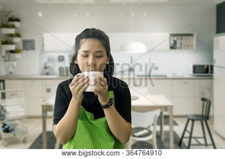 Happy Living Stay At Home With Drinking Coffee