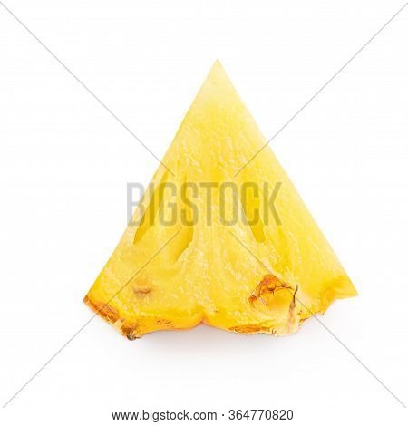 Fresh Sliced Pineapple Isolated On White Background. Pineapple Chunks Close Up.
