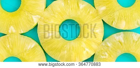 Fresh Sliced Pineapple Isolated On White Background. Pineapple Chunks Close Up.