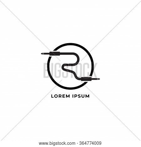 Audio Logo Design Template. Cable Jack Logo Concept Forming Letter R Alphabet With Ellipse Line. Iso