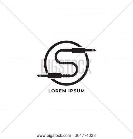 Cable Jack Logo Concept. Audio Logo Design Template. Letter S Uppercase Alphabet Vector Illustration