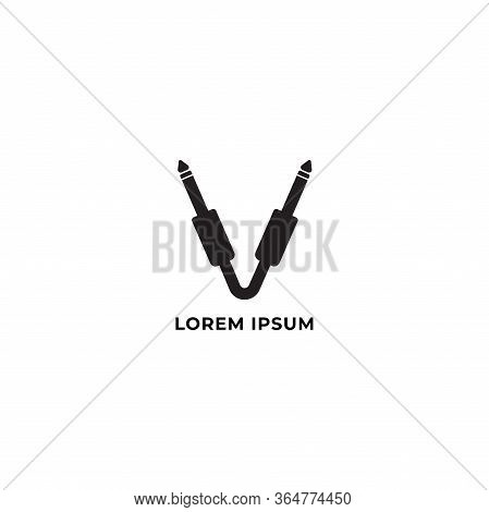 Cable Jack Logo Concept. Audio Logo Design Template. Letter V Uppercase Alphabet Vector Illustration