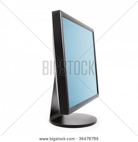 Computer LCD flat panel monitor sideview, isolato su bianco.