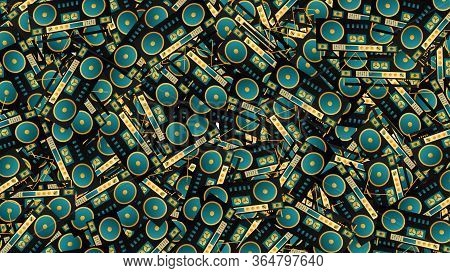 Seamless Pattern Of Retro Old Hipster Music Audio Tape Recorders From The 70s, 80s, 90s, 2000s, Back