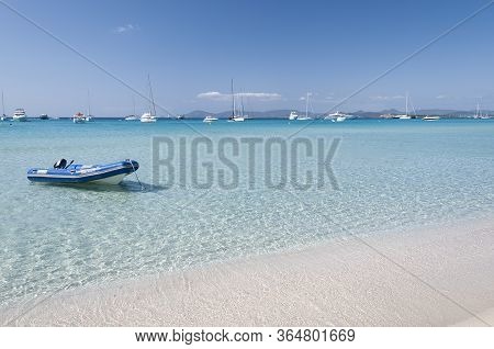 Formentera Island, Illetas Beach, Spain. Fantastic Illetas Beach And Excellent Landing Point For Boa