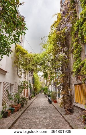 Charming Flower Quarter With Apartment Building In Paris, Rue Des Thermopyles, 14 Arrondisement. Fra