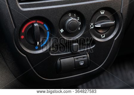 Novosibirsk/ Russia - May 02 2020: Lada Granta, Close Up Instrument Automobile Panel With  Climat Co