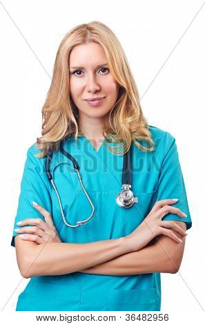 Attrative žena doktor izolované na bílém
