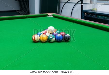 Pool Table And The Balls Horizontal Composition