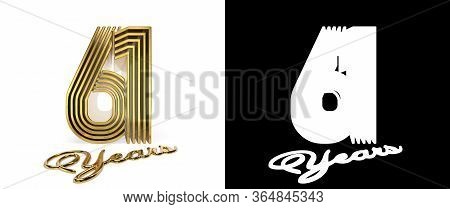 Number 61 (number Sixty-one) Anniversary Celebration Design With Five Parallel Lines On A White Back